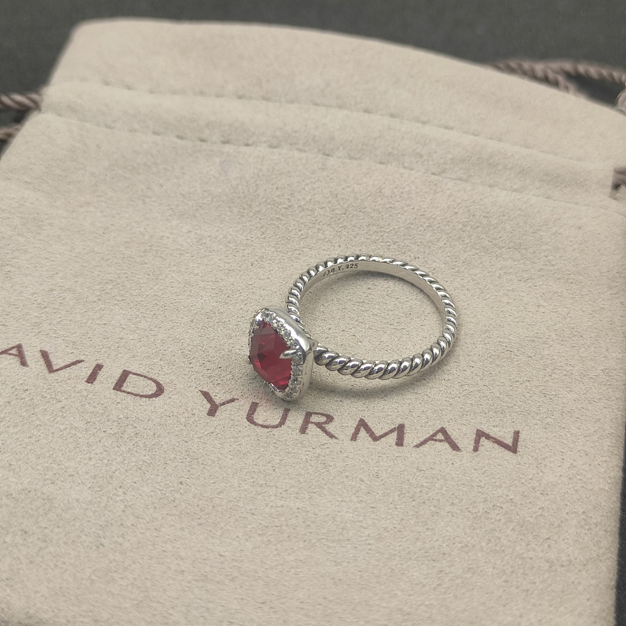 Petite Chatelaine® Pavé Bezel Ring Sterling Silver with Rhodolite and Diamonds, 7mm