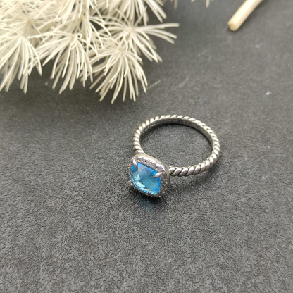 Petite Chatelaine® Pavé Bezel Ring Sterling Silver with Blue Topaz and Diamonds, 7mm