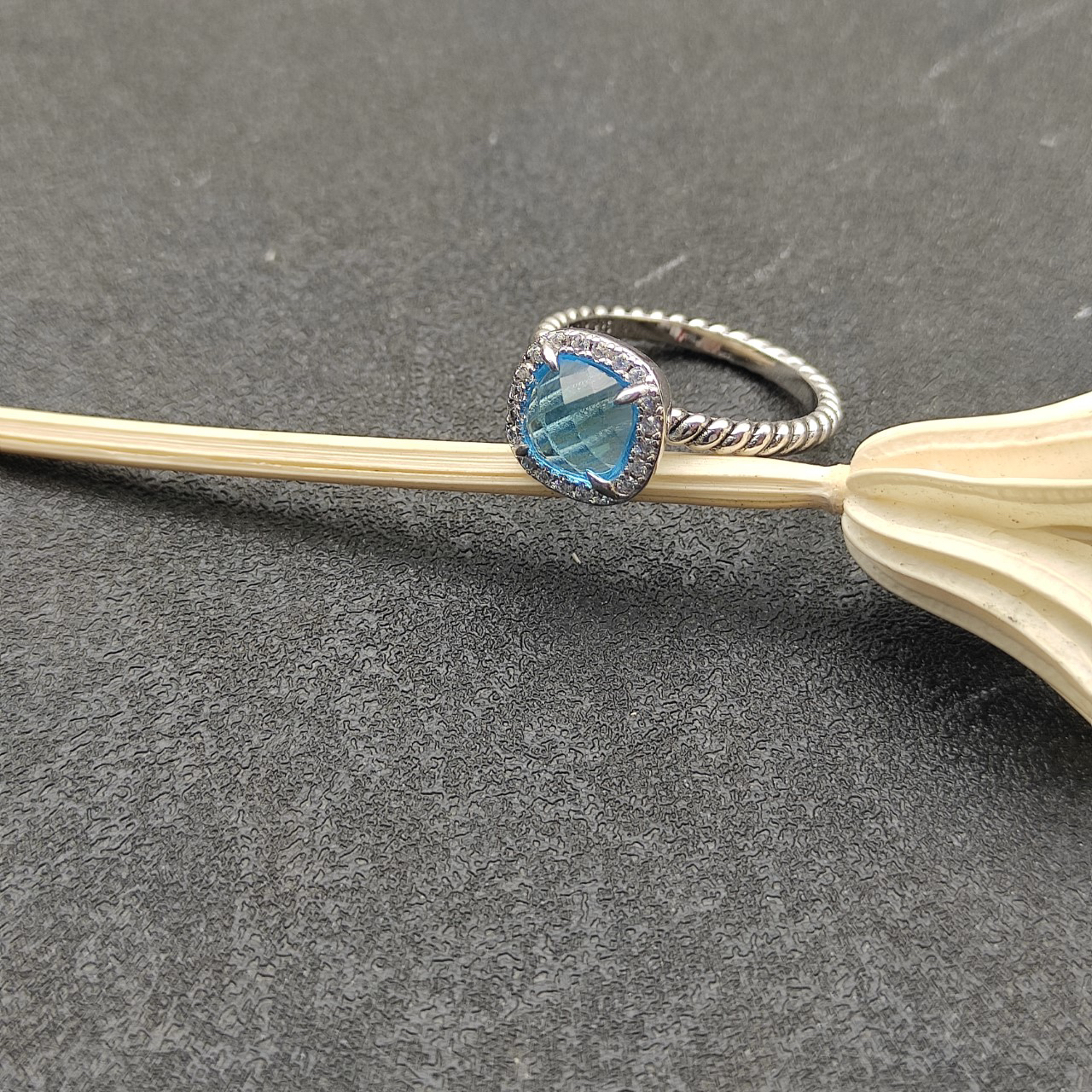 Petite Chatelaine® Pavé Bezel Ring Sterling Silver with Blue Topaz and Diamonds, 7mm