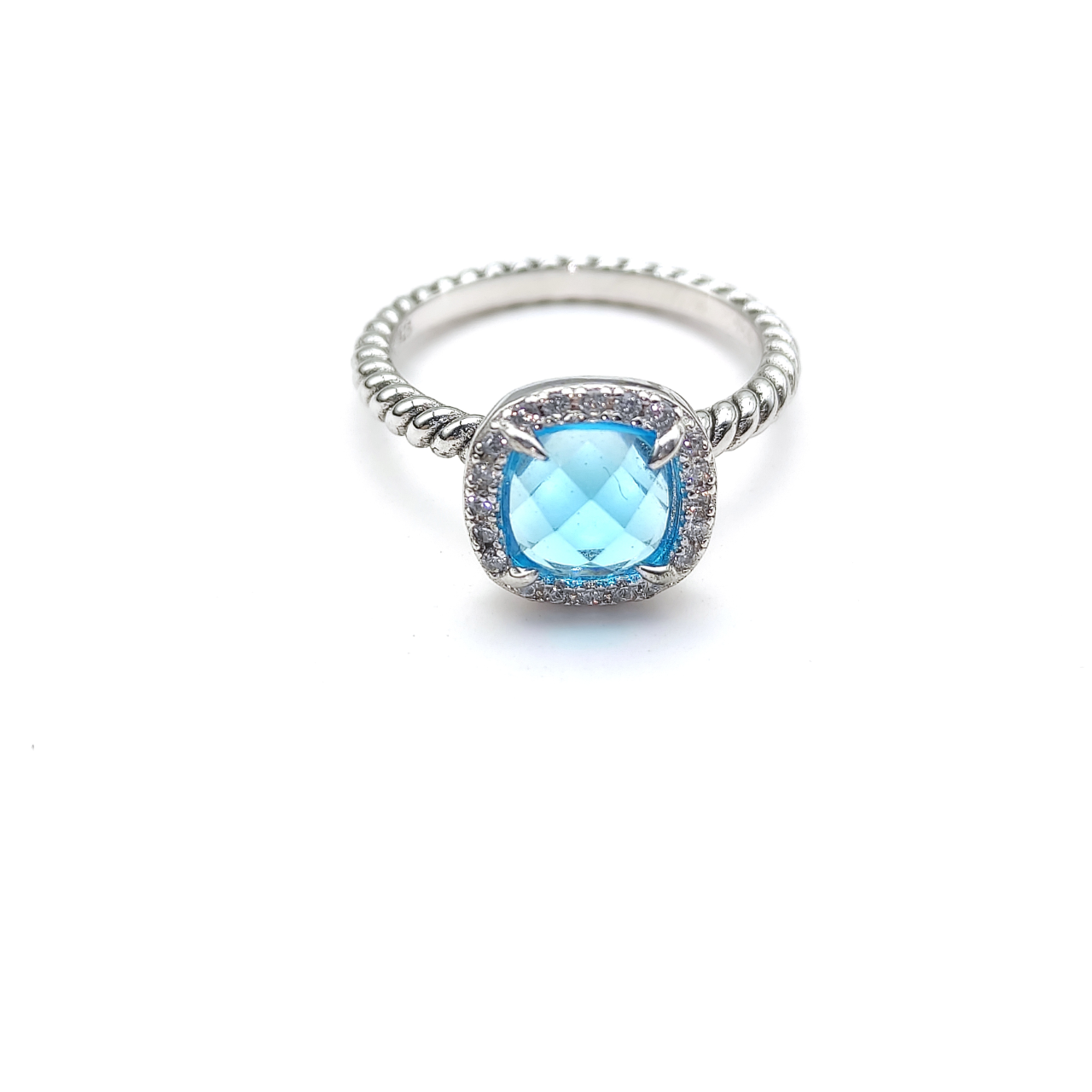 Petite Chatelaine® Pavé Bezel Ring Sterling Silver with Blue Topaz and Diamonds, 7mm