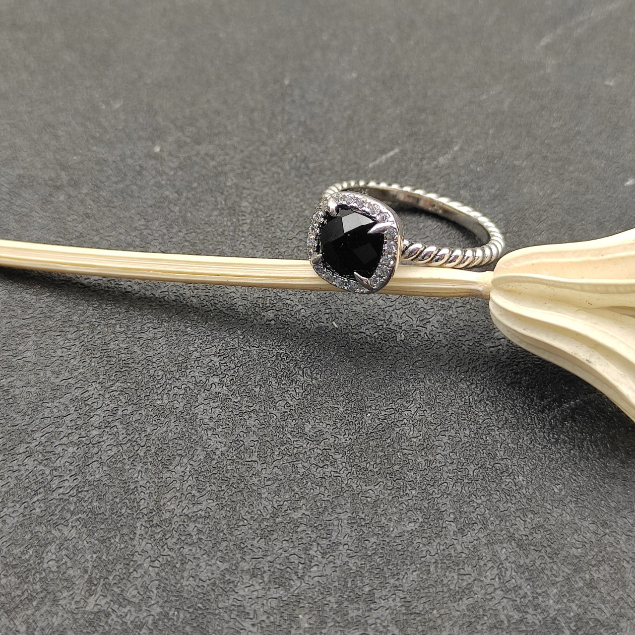 Petite Chatelaine® Pavé Bezel Ring Sterling Silver with Black Onyx and Diamonds, 7mm