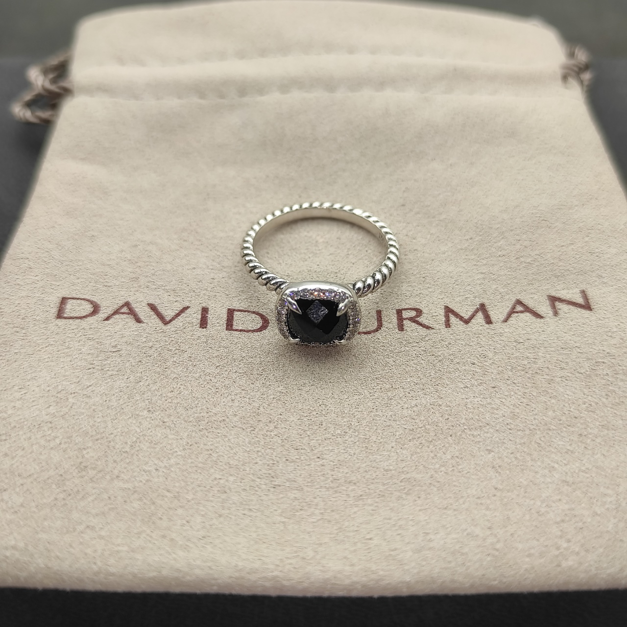 Petite Chatelaine® Pavé Bezel Ring Sterling Silver with Black Onyx and Diamonds, 7mm