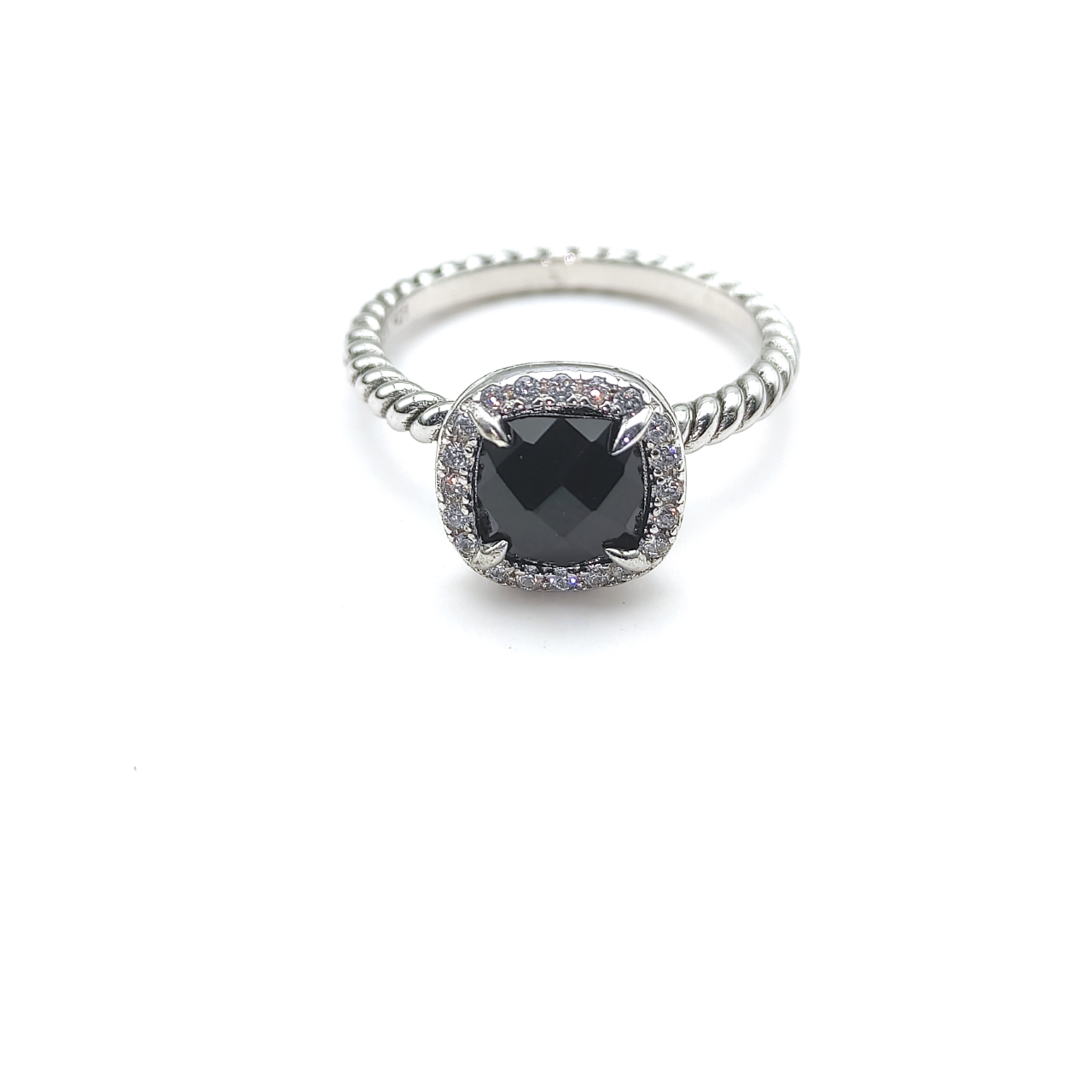 Petite Chatelaine® Pavé Bezel Ring Sterling Silver with Black Onyx and Diamonds, 7mm