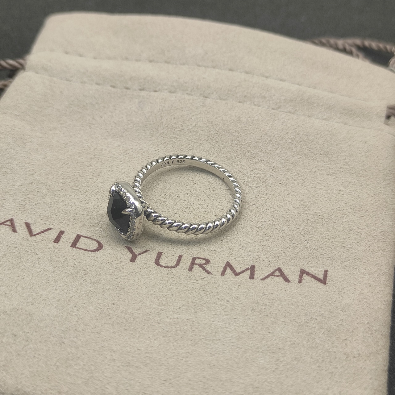 Petite Chatelaine® Pavé Bezel Ring Sterling Silver with Black Onyx and Diamonds, 7mm