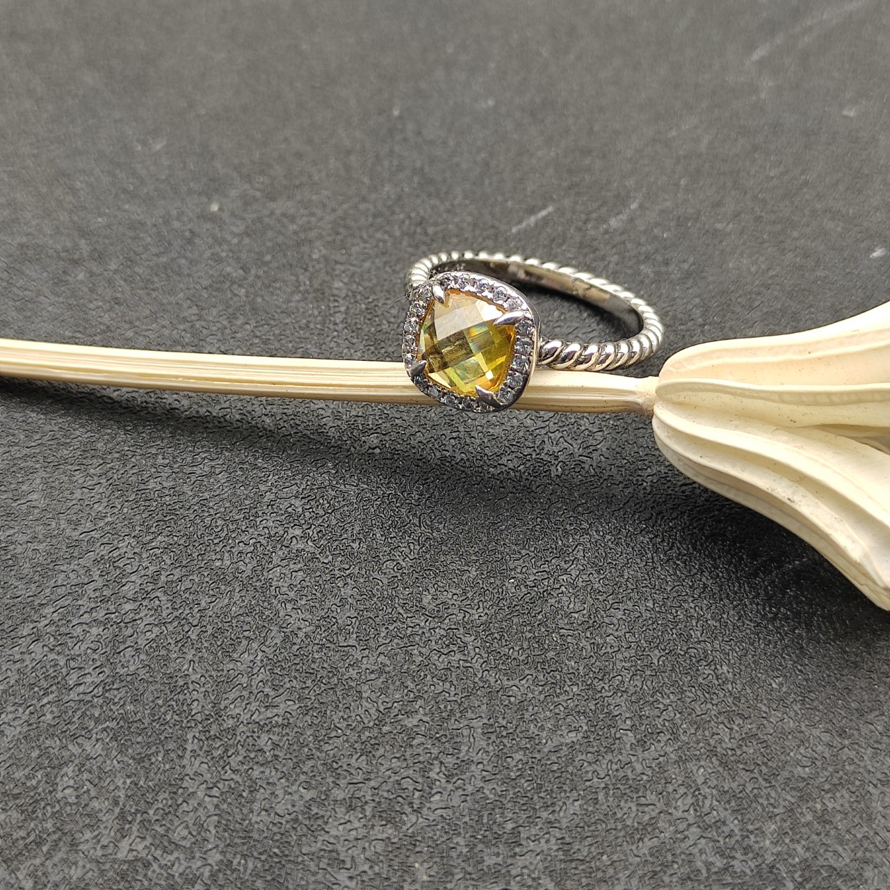 Petite Chatelaine® Pavé Bezel Ring Sterling Silver with Citrine and Diamonds, 7mm