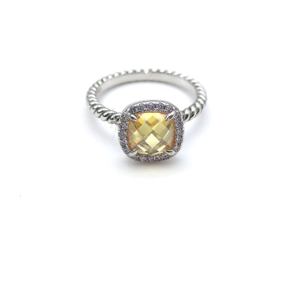 Petite Chatelaine® Pavé Bezel Ring Sterling Silver with Citrine and Diamonds, 7mm