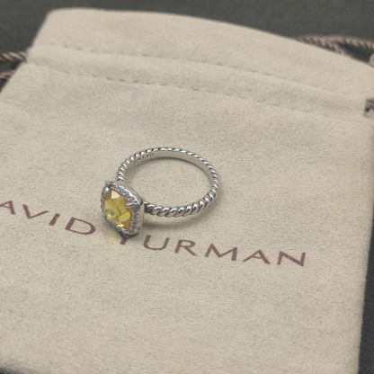 Petite Chatelaine® Pavé Bezel Ring Sterling Silver with Citrine and Diamonds, 7mm