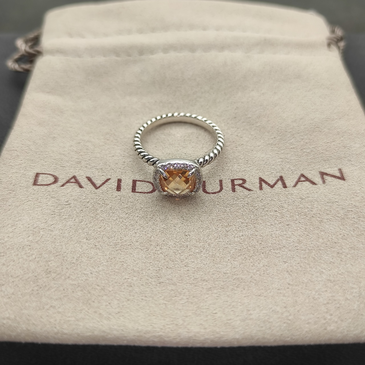 Petite Chatelaine® Pavé Bezel Ring Sterling Silver with Champagne and Diamonds, 7mm