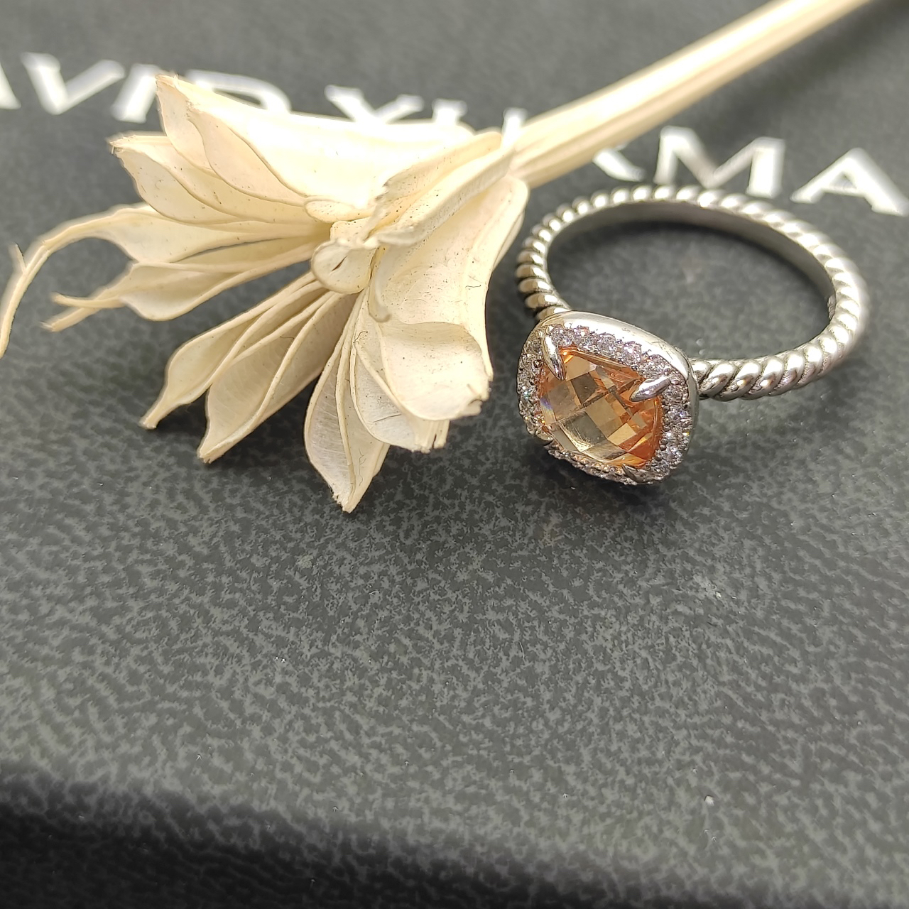 Petite Chatelaine® Pavé Bezel Ring Sterling Silver with Champagne and Diamonds, 7mm
