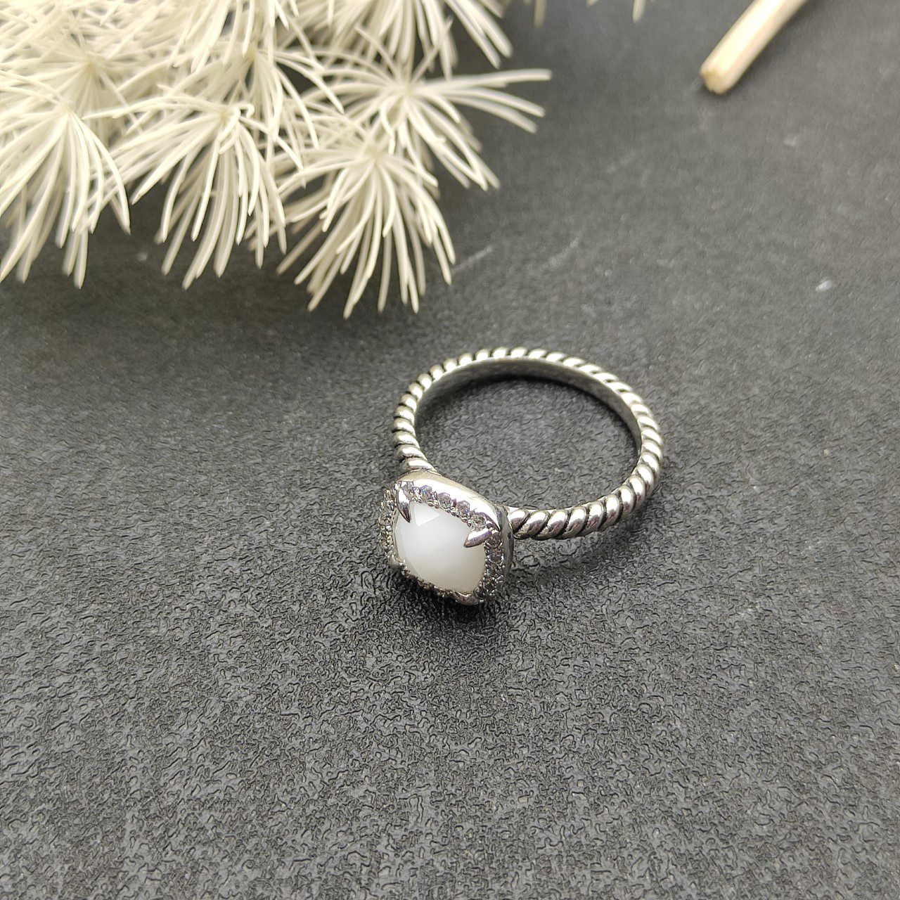 Petite Chatelaine® Pavé Bezel Ring Sterling Silver with Pearls and Diamonds, 7mm