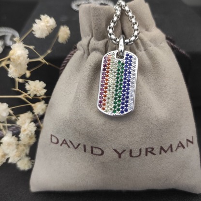 Chevron Tag Sterling Silver with Rainbow Pavé, 27mm