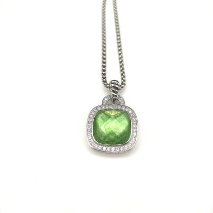 Albion® Pendant Sterling Silver with Prasiolte and Diamonds, 14mm