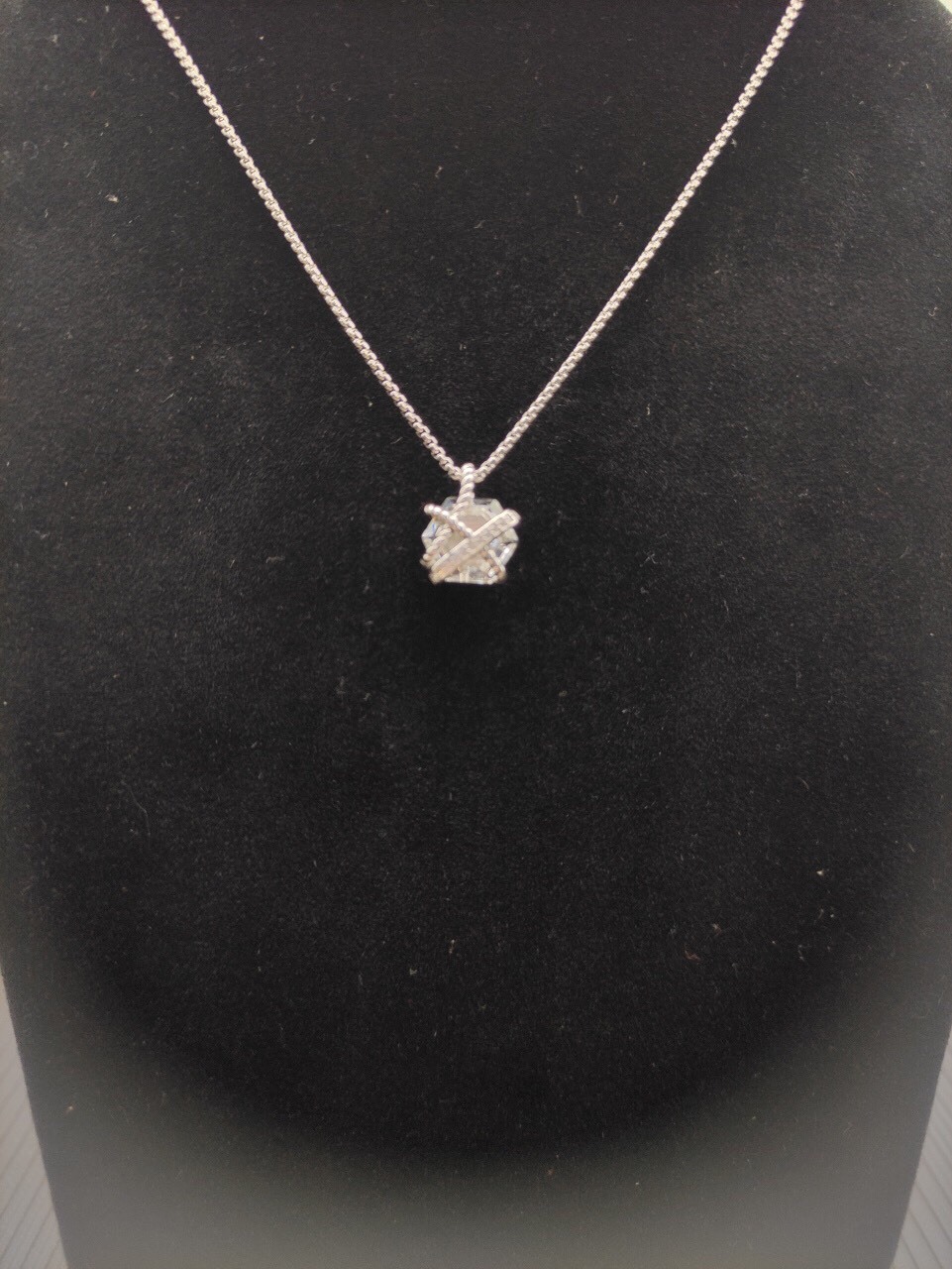 Cable Wrap Necklace Sterling Silver with Clear Quartz and Diamonds, 12.5mm