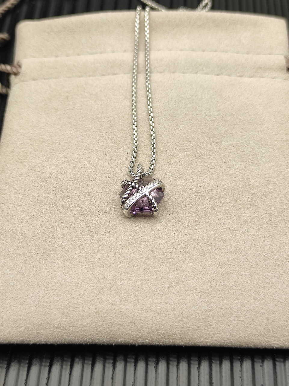 Cable Wrap Necklace Sterling Silver with Amethyst and Diamonds, 12.5mm