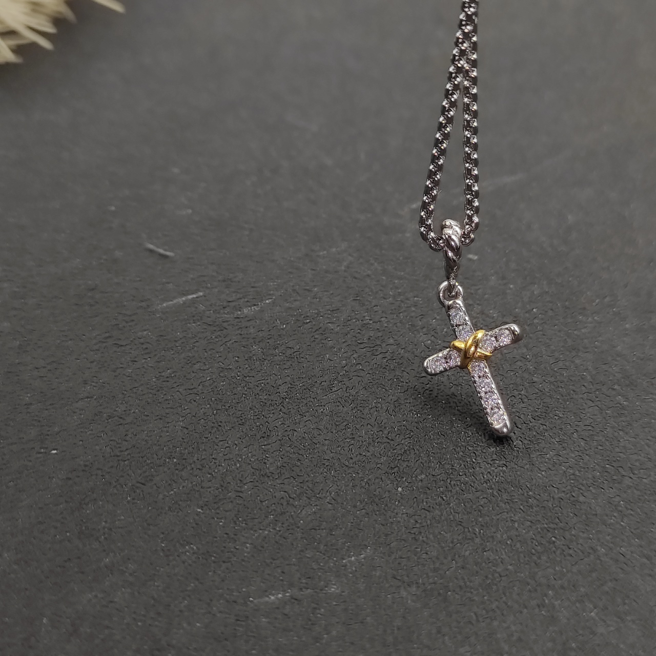 Petite X Cross Necklace Sterling Silver with 14K Yellow Gold