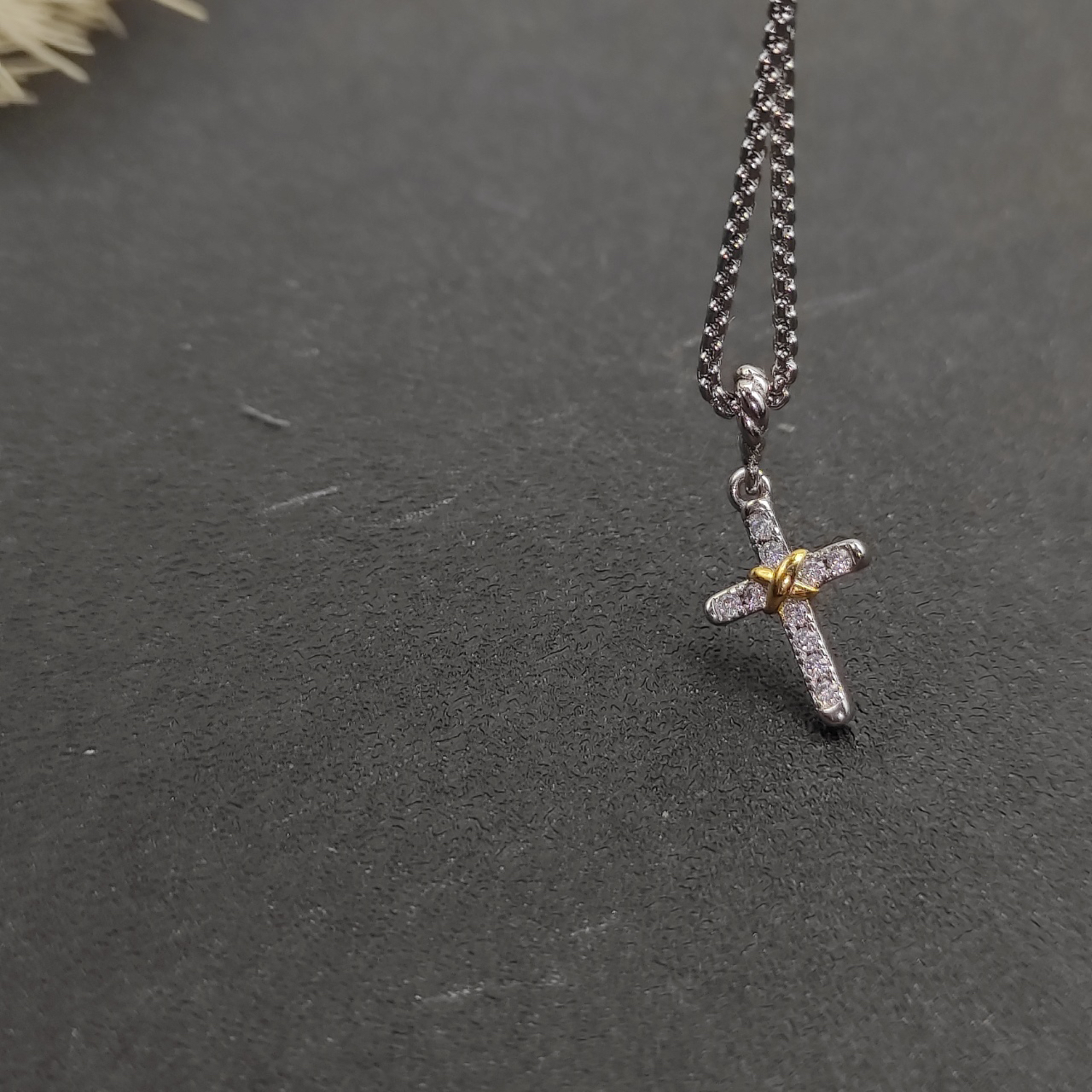 Petite X Cross Necklace Sterling Silver with 14K Yellow Gold