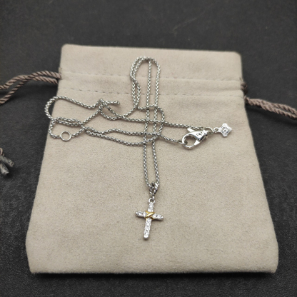 Petite X Cross Necklace Sterling Silver with 14K Yellow Gold