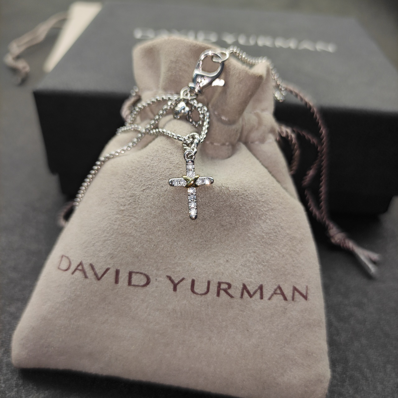 Petite X Cross Necklace Sterling Silver with 14K Yellow Gold