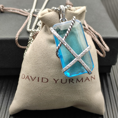 Cable Wrap Amulet Sterling Silver with Blue Topaz and Diamonds, 32mm
