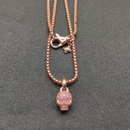 Skull Amulet Full Pavé Purple Sapphires and 18K Rose Gold, 14mm