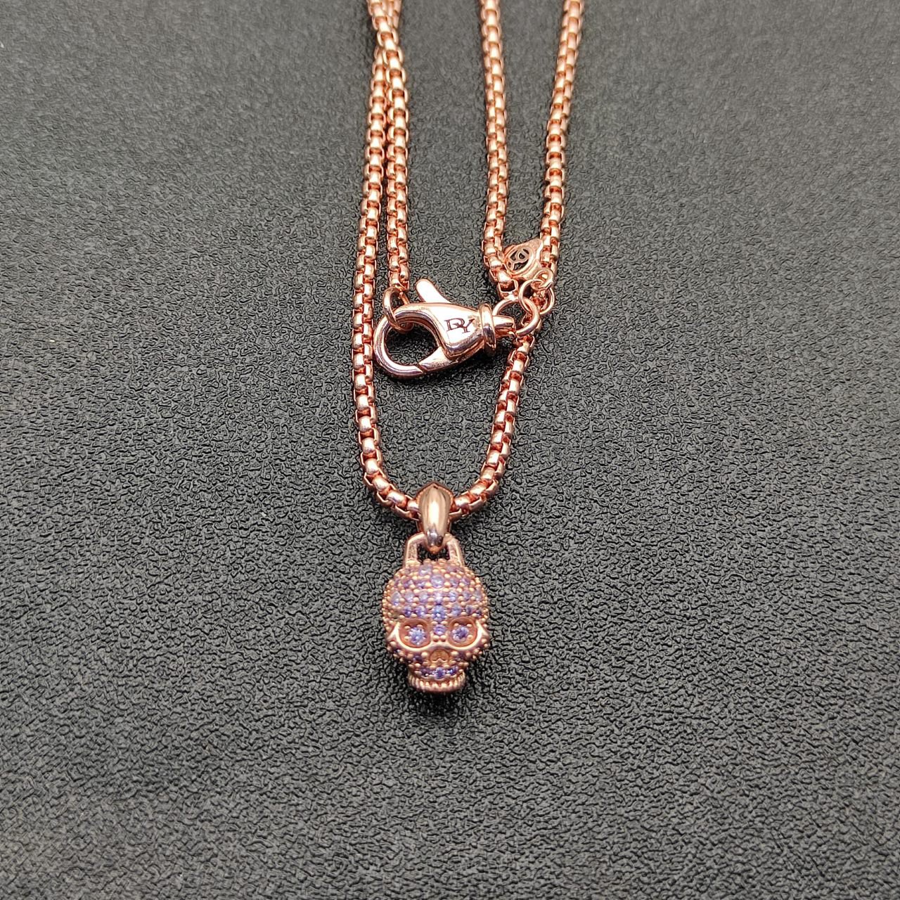 Skull Amulet Full Pavé Purple Sapphires and 18K Rose Gold, 14mm