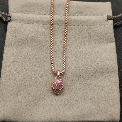 Skull Amulet Full Pavé Purple Sapphires and 18K Rose Gold, 14mm