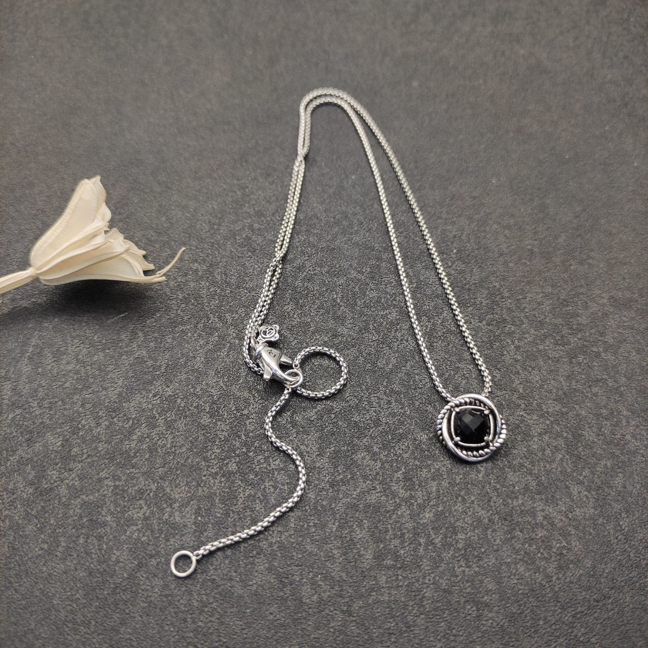 Petite Chatelaine® Necklace Sterling Silver with Black Onyx, 10mm