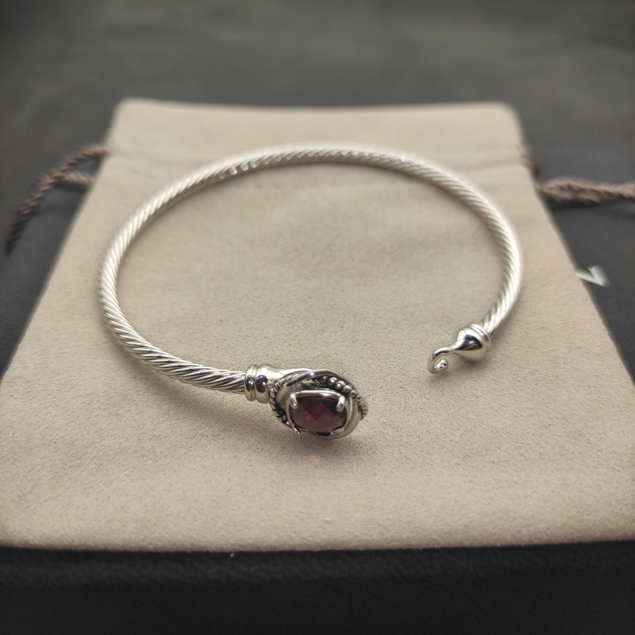 Cable Classics Bracelet, Purple Gemstone and Bead Detail, Sterling Silver, 3mm