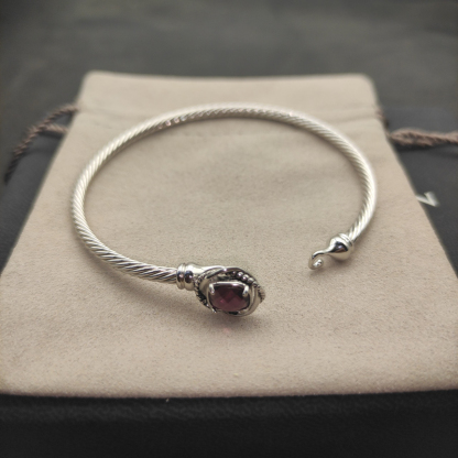 Cable Classics Bracelet, Purple Gemstone and Bead Detail, Sterling Silver, 3mm
