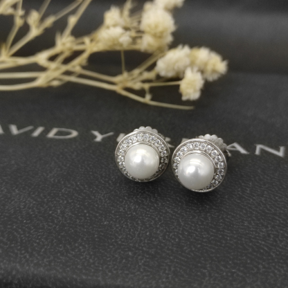 Pearl Classics Cable Halo Button Earrings Sterling Silver with Diamonds, 13mm
