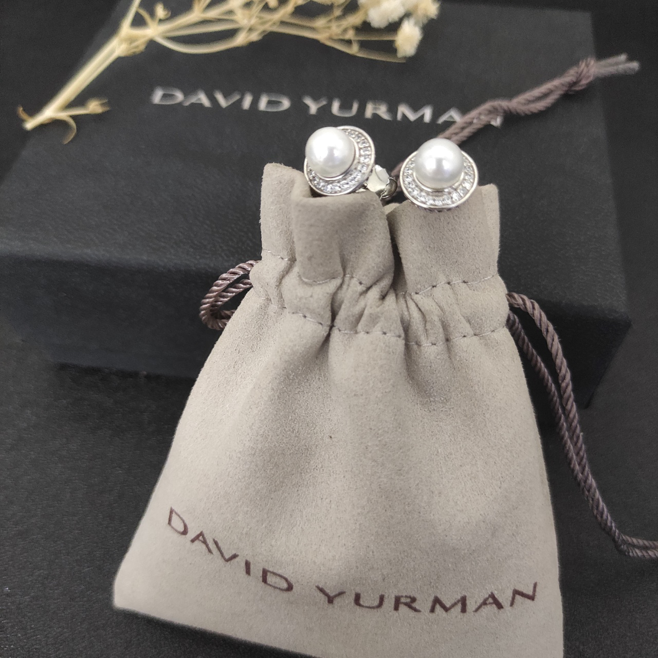 Pearl Classics Cable Halo Button Earrings Sterling Silver with Diamonds, 13mm