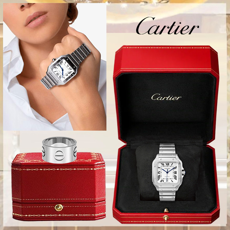 SANTOS DE CARthtTIER WATCH & LOVE RING, LARGE MODEL