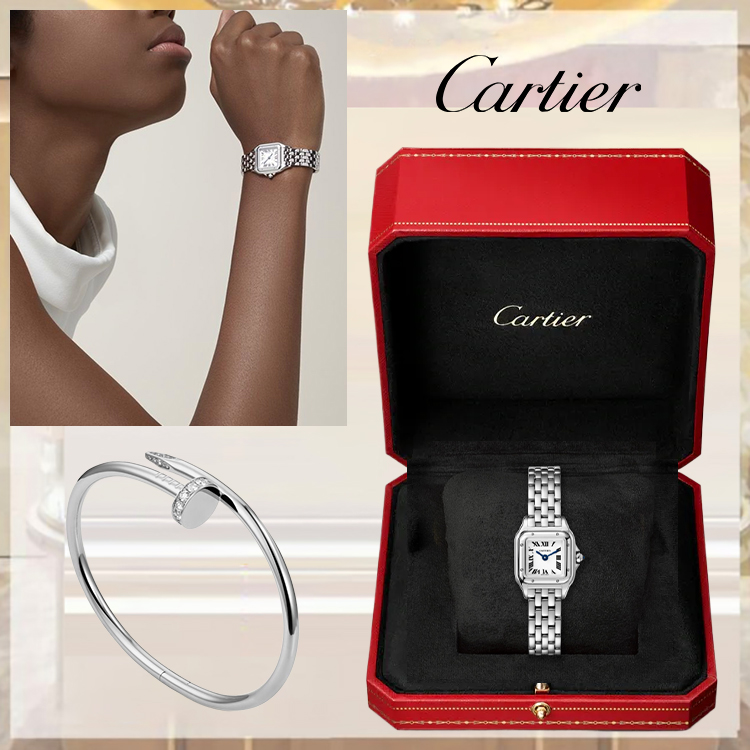 PANTHERE DE CARthtTIER WATCH SMALL MODEL & JUSTE UN CLOU BRACELET, CLASSIC MODEL, DIAMONDS