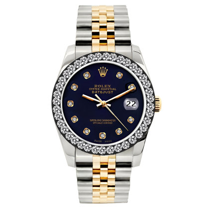 Datejust Diamond Watch, 26mm, Yellow Gold and Stainless Steel Bracelet Black Dial w/ Diamond Bezel