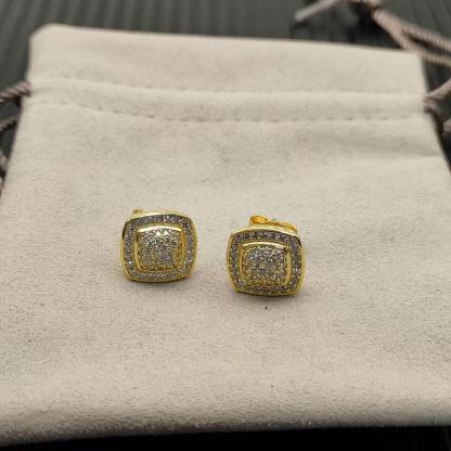 Albion® Stud Earrings Sterling 18K Yellow Gold with Pavé Diamonds, 7mm