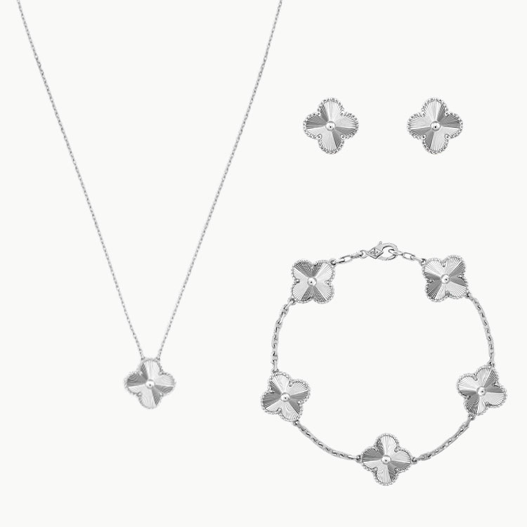 3-PIECE GOLD CLOVER JEWELRY SET: NECKLACE, BRACELET & EARRINGS