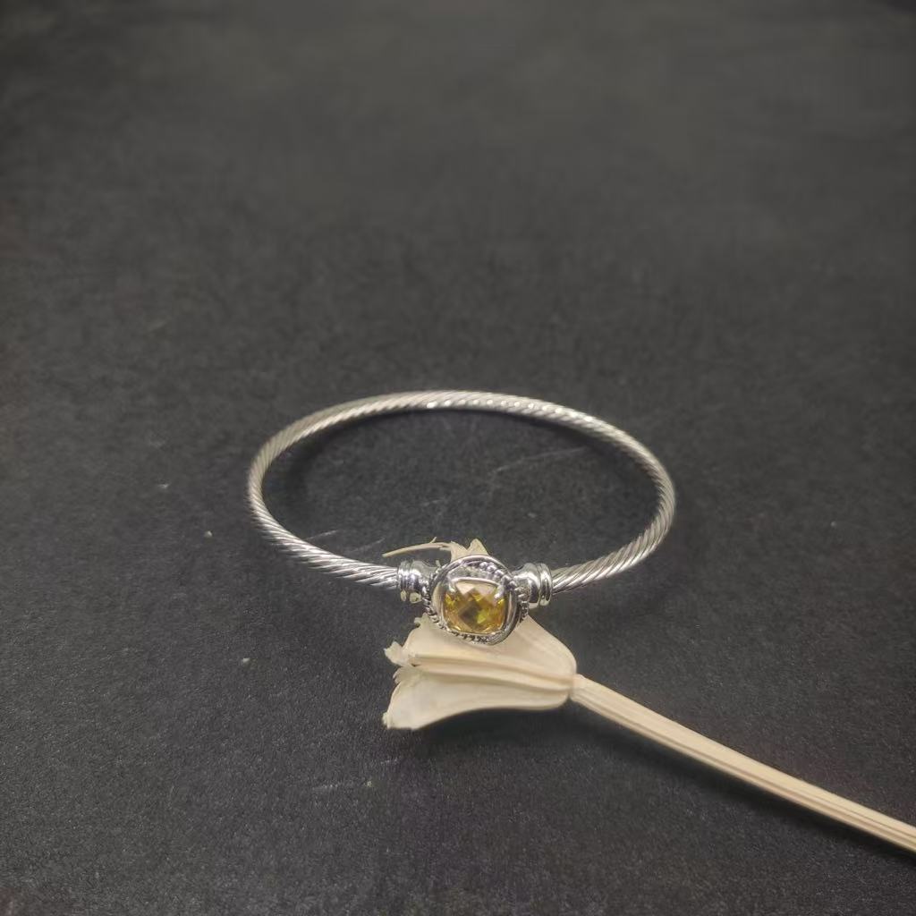 Cable Classics Bracelet, Citrine and Bead Detail, Sterling Silver, 3mm