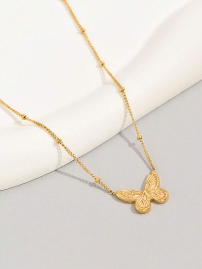 1pc Bow Ring Butterfly Gold Color Stainless Steel Necklace Suitable For Women's Daily Wear And Holiday Gift, Sister Gifts