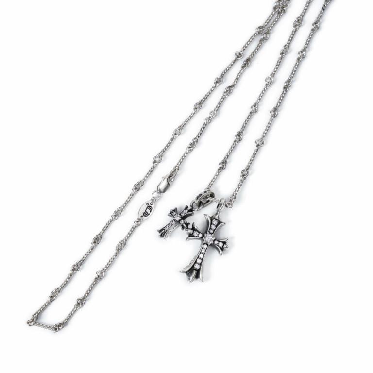 SMALL CROSS AND BABYFAT CHARM NECKLACE WITH DIAMONDS