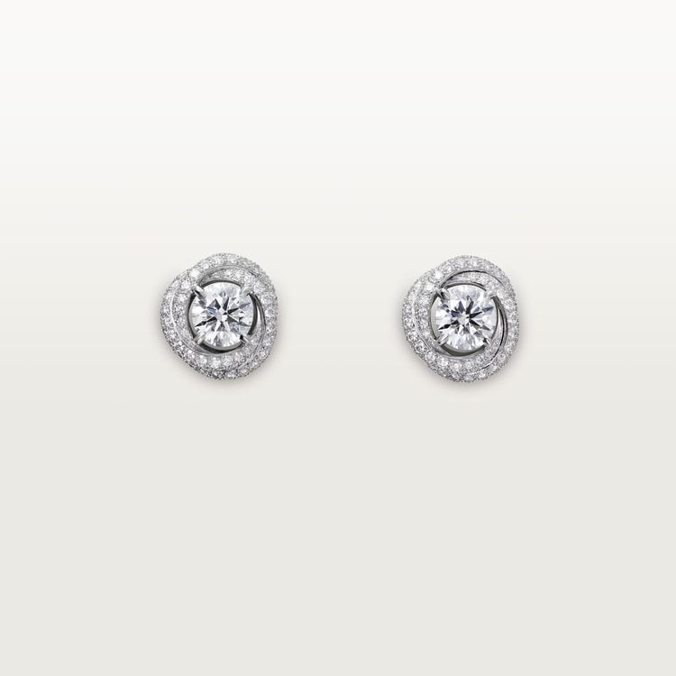 TRINITY RUBAN STUD EARRINGS, 2 BRILLIANT-CUT DIAMONDS, PAVED