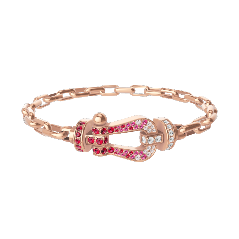 FORCE 10 BRACELET 18K PINK GOLD AND SAPPHIRE, RUBIES, DIAMONDS LARGE MODEL