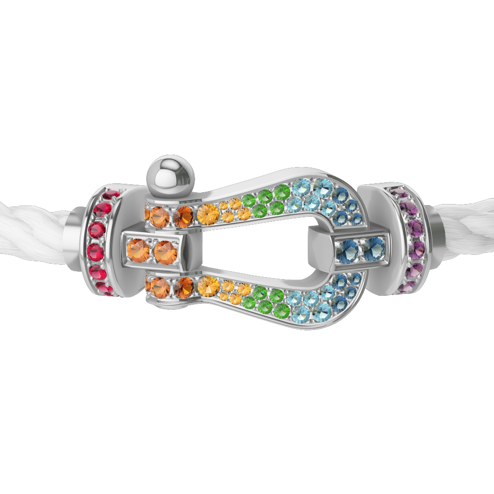FORCE 10 BRACELET 18K WHITE GOLD AND COLORED STONES LARGE MODEL