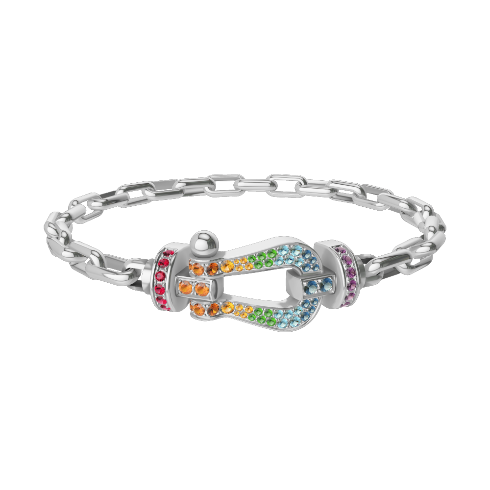 FORCE 10 BRACELET 18K WHITE GOLD AND COLORED STONES LARGE MODEL