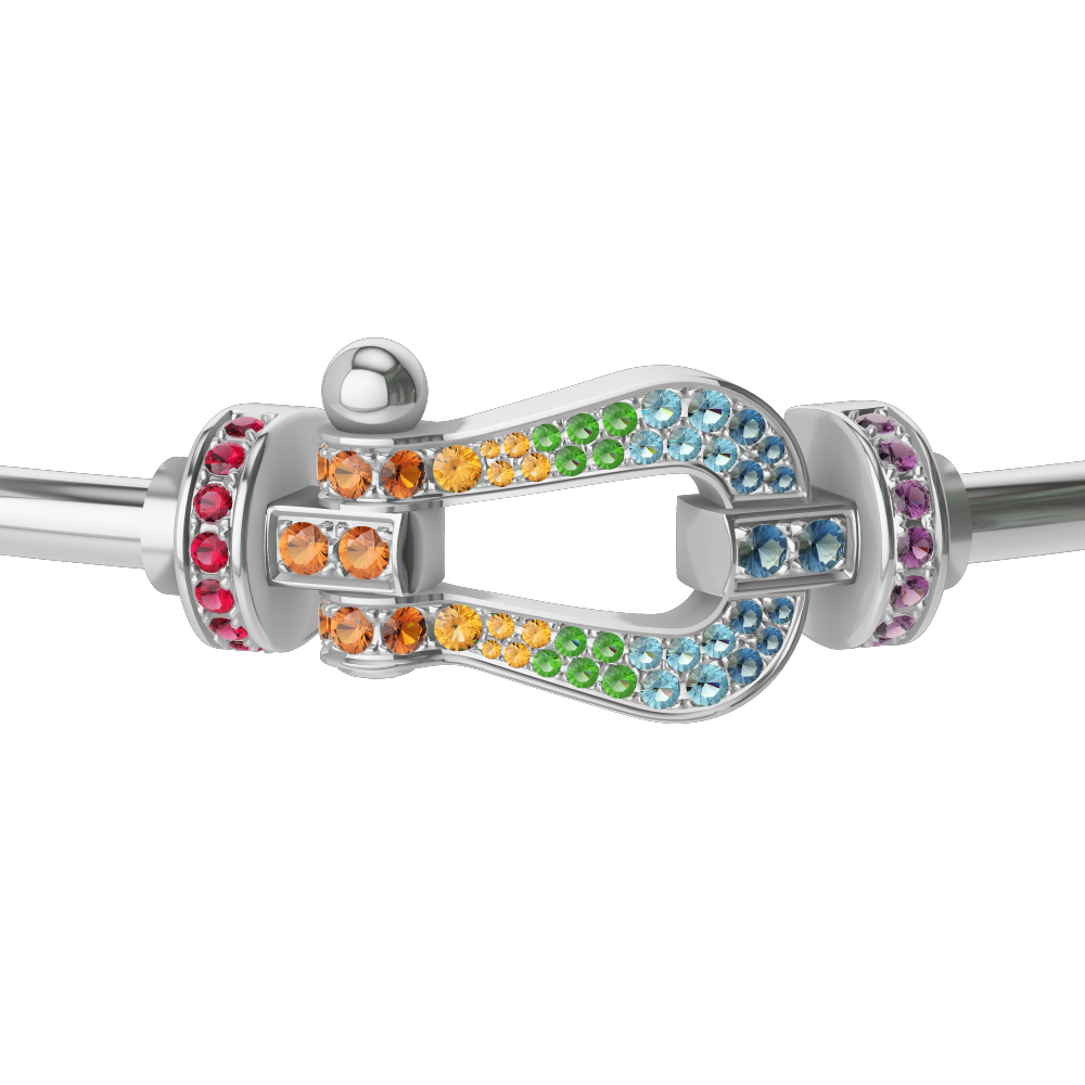 FORCE 10 BRACELET 18K WHITE GOLD AND COLORED STONES LARGE MODEL