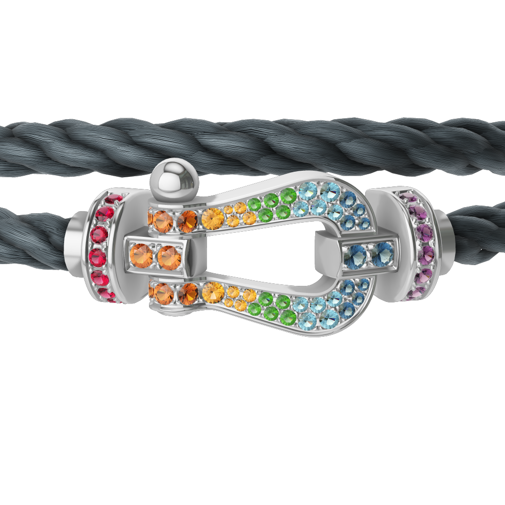 FORCE 10 BRACELET 18K WHITE GOLD AND COLORED STONES LARGE MODEL