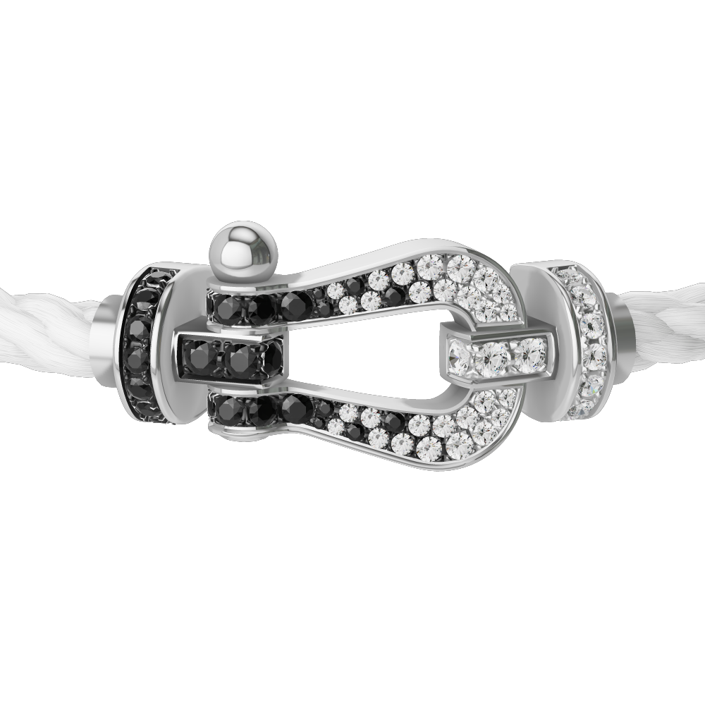 FORCE 10 BRACELET 18K WHITE GOLD AND BLACK AND WHITE DIAMONDS LARGE MODEL