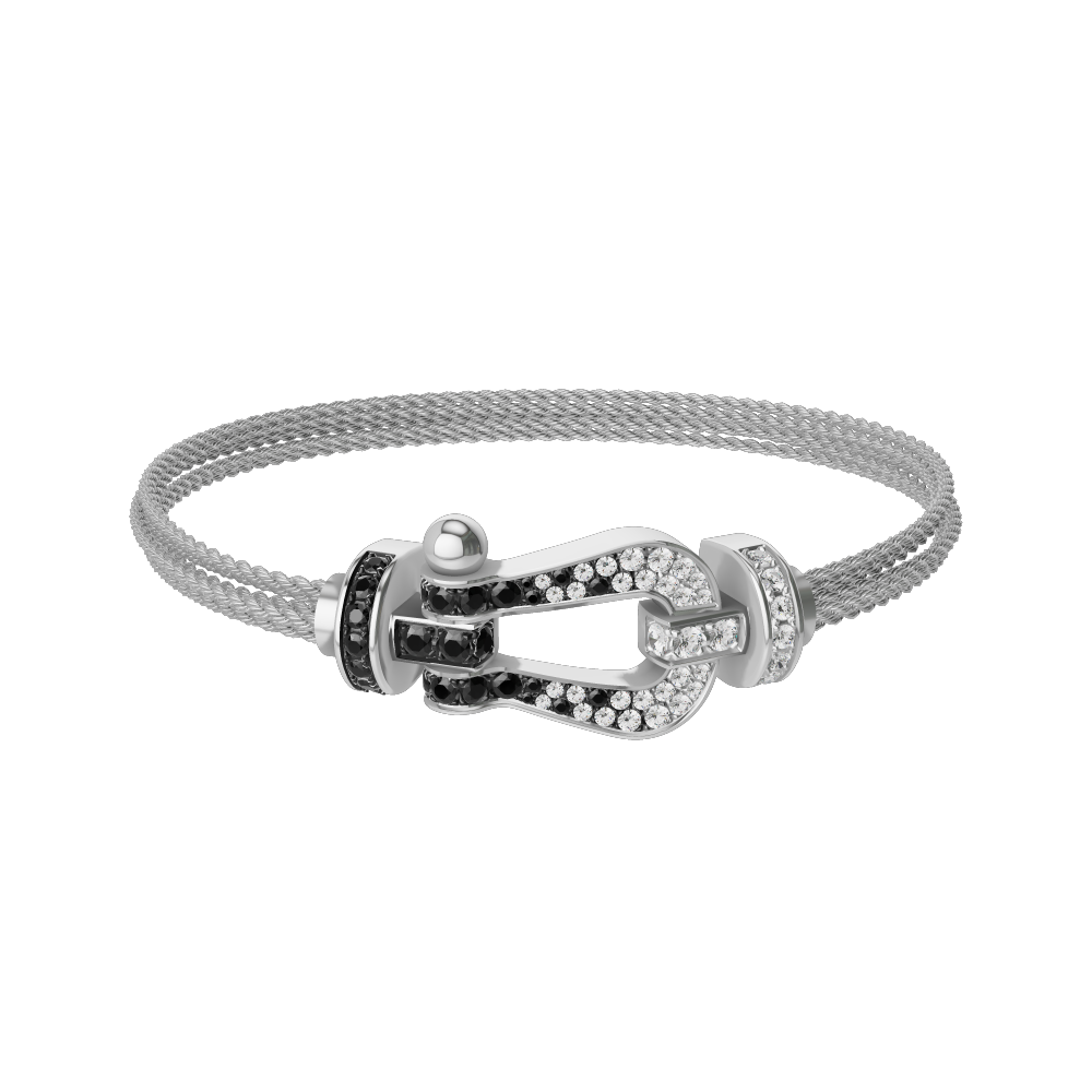 FORCE 10 BRACELET 18K WHITE GOLD AND BLACK AND WHITE DIAMONDS LARGE MODEL