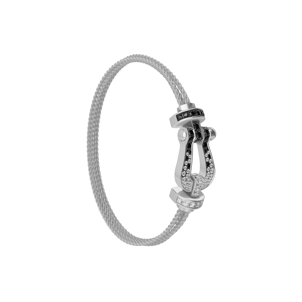 FORCE 10 BRACELET 18K WHITE GOLD AND BLACK AND WHITE DIAMONDS LARGE MODEL