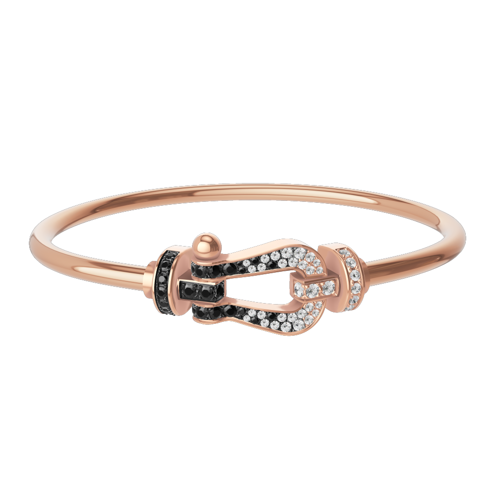 FORCE 10 BRACELET 18K PINK GOLD AND BLACK AND WHITE DIAMONDS LARGE MODEL