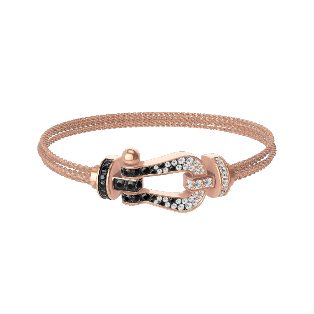 FORCE 10 BRACELET 18K PINK GOLD AND BLACK AND WHITE DIAMONDS LARGE MODEL